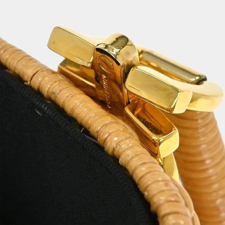 Pre Owned Salvatore Ferragamo Beige Rattan Gancini Basket Handbag