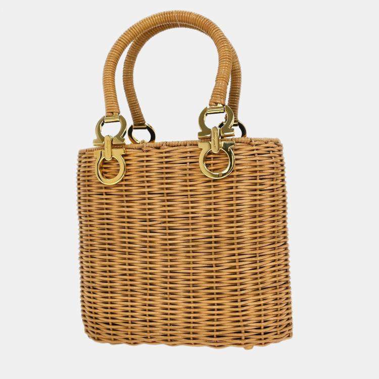 Pre Owned Salvatore Ferragamo Beige Rattan Gancini Basket Handbag