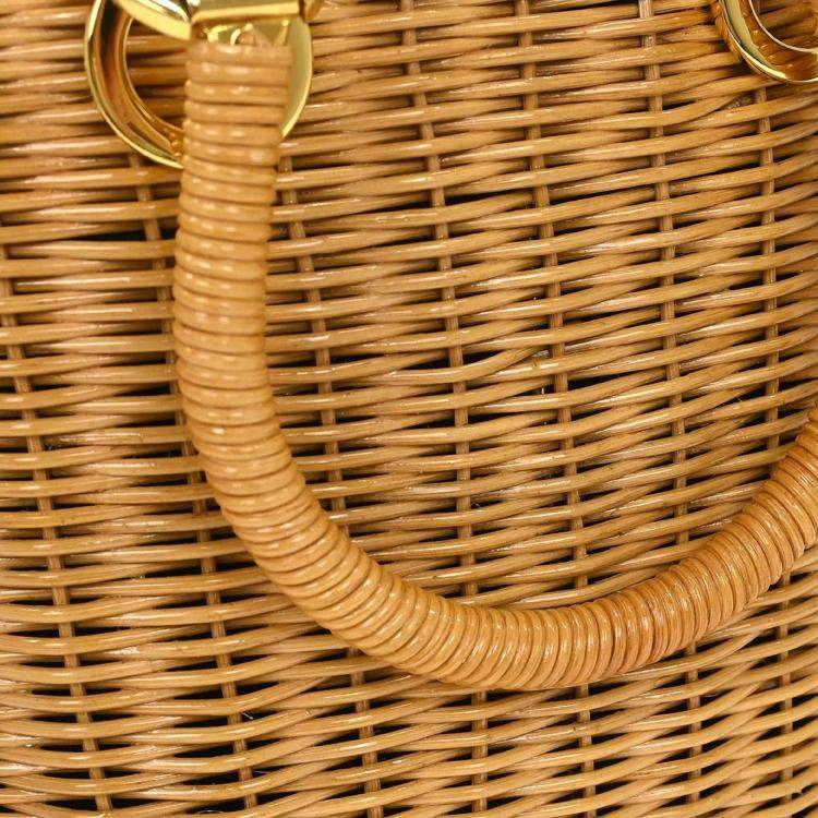 Pre Owned Salvatore Ferragamo Beige Rattan Gancini Basket Handbag