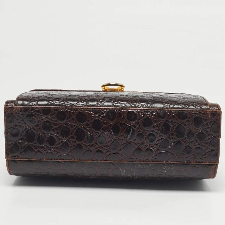 Pre Owned حقيبة سالفاتوري فيراغامو كيلي جلد تمساح بني داكن بيد علوية