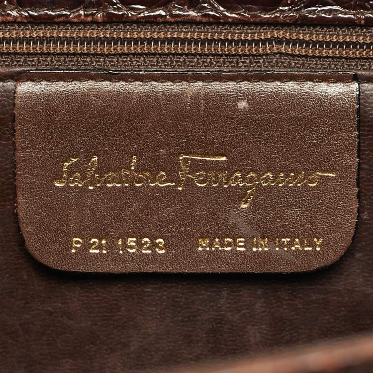 Pre Owned حقيبة سالفاتوري فيراغامو كيلي جلد تمساح بني داكن بيد علوية