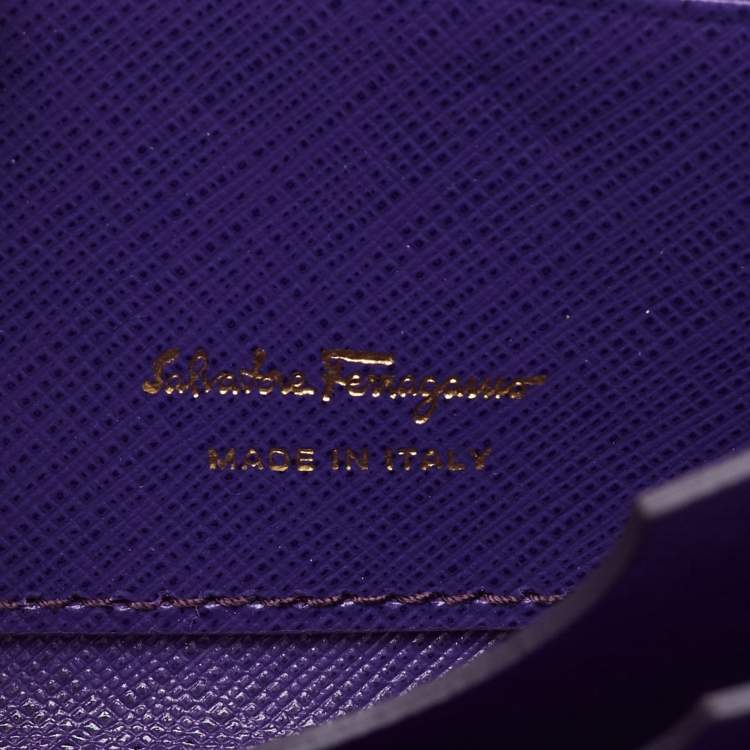 Pre Owned Salvatore Ferragamo Purple Leather Gancio Cip Around Wallet On Chain