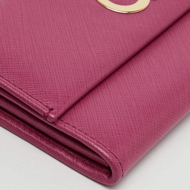 Pre Owned Salvatore Ferragamo Pink Leather Gancio Flap Continental Wallet