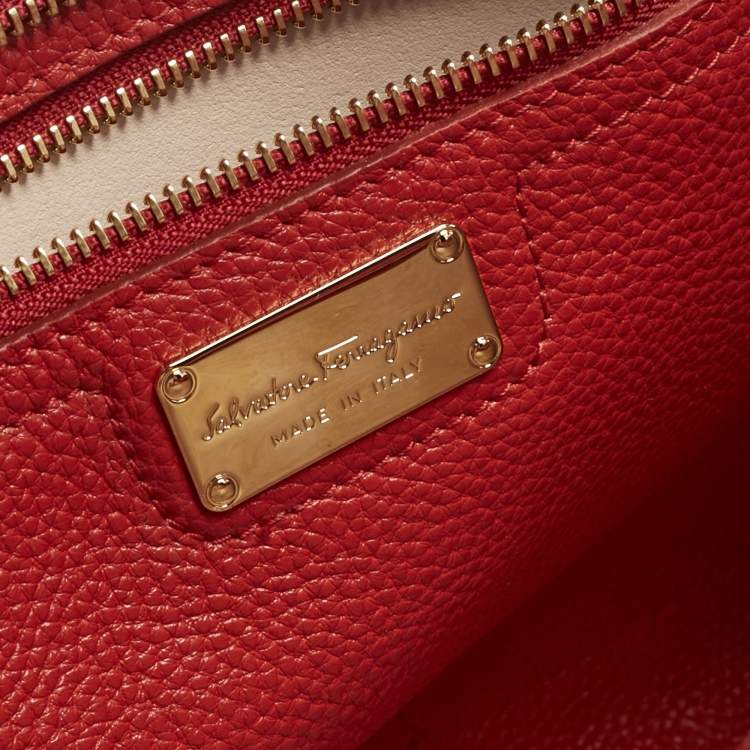 Pre Owned Salvatore Ferragamo Red Leather Medium Amy Tote