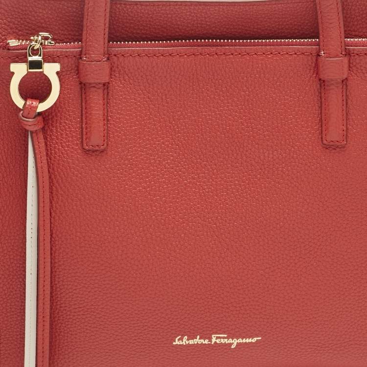 Pre Owned Salvatore Ferragamo Red Leather Medium Amy Tote