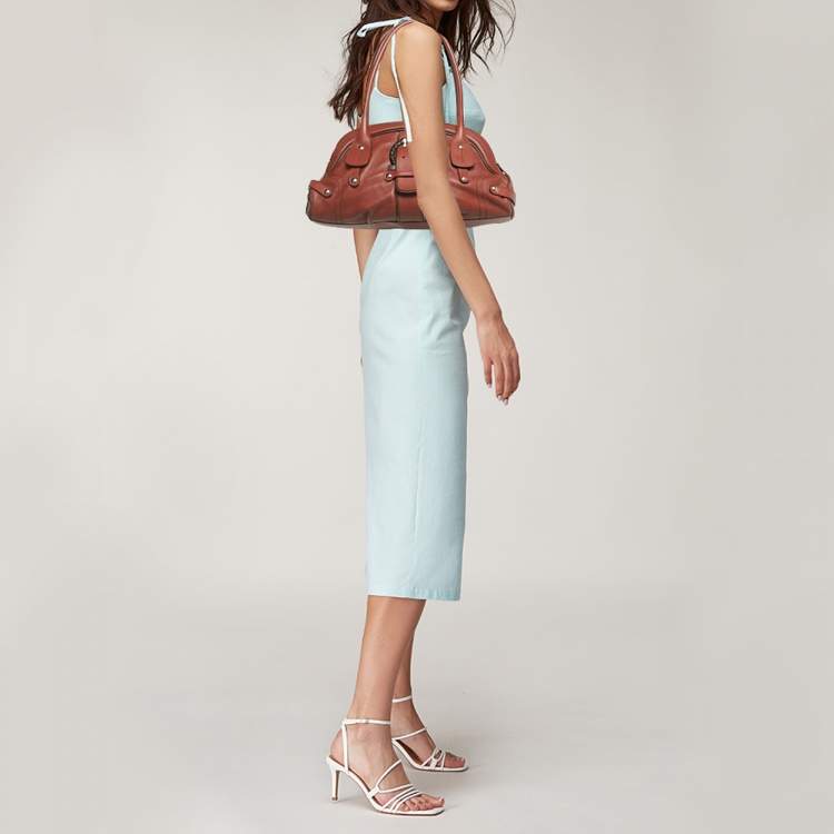 Pre Owned Salvatore Ferragamo Brick Brown Leather Gancini Buckle Satchel