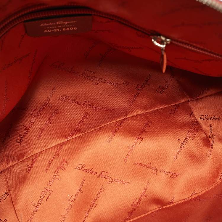 Pre Owned Salvatore Ferragamo Brick Brown Leather Gancini Buckle Satchel