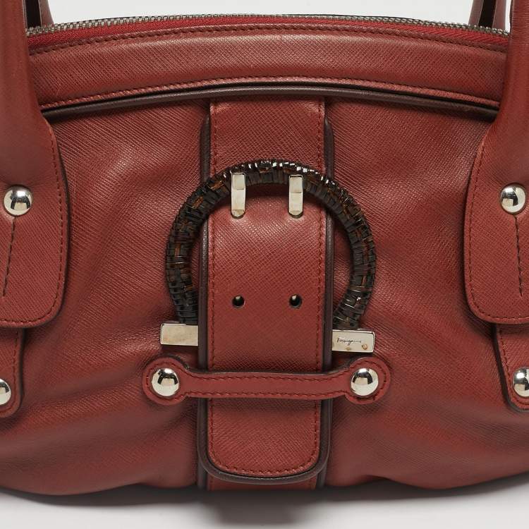 Pre Owned Salvatore Ferragamo Brick Brown Leather Gancini Buckle Satchel