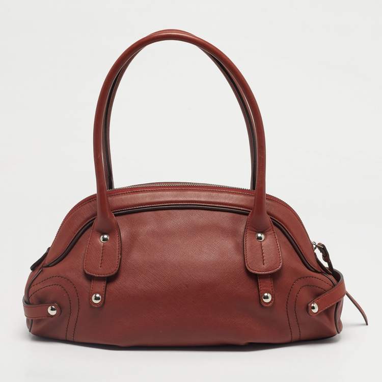 Pre Owned Salvatore Ferragamo Brick Brown Leather Gancini Buckle Satchel