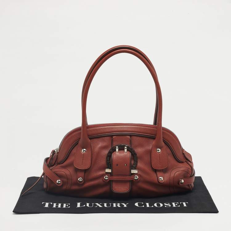 Pre Owned Salvatore Ferragamo Brick Brown Leather Gancini Buckle Satchel