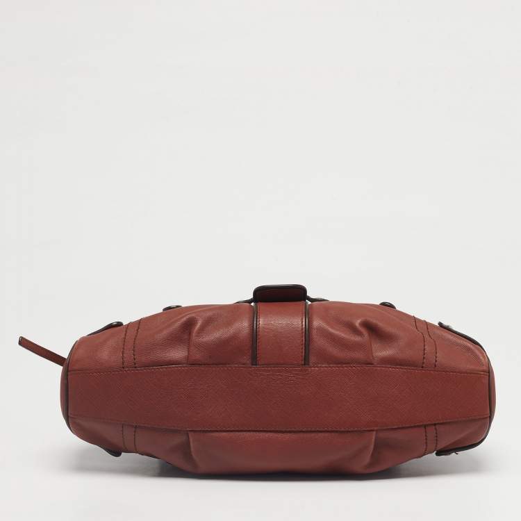 Pre Owned Salvatore Ferragamo Brick Brown Leather Gancini Buckle Satchel