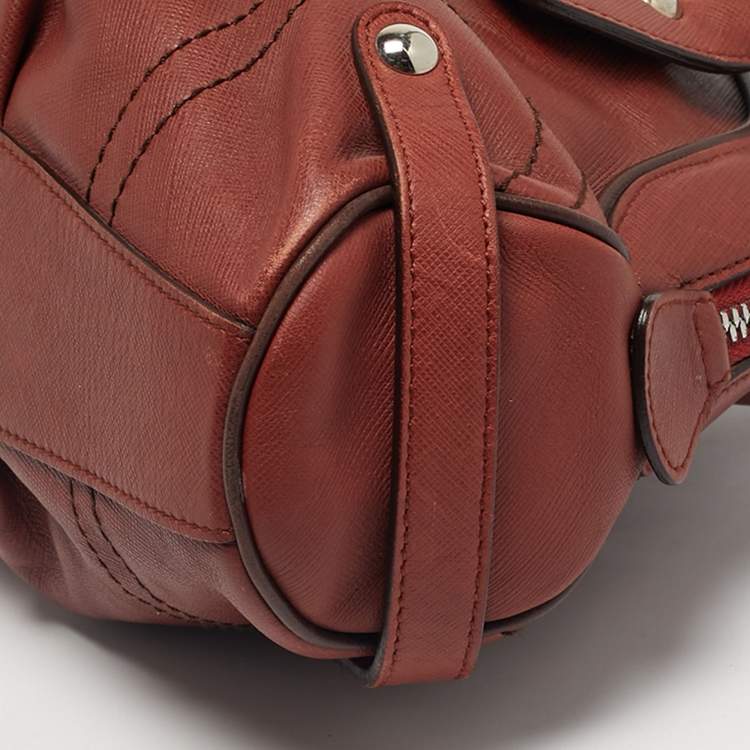 Pre Owned Salvatore Ferragamo Brick Brown Leather Gancini Buckle Satchel