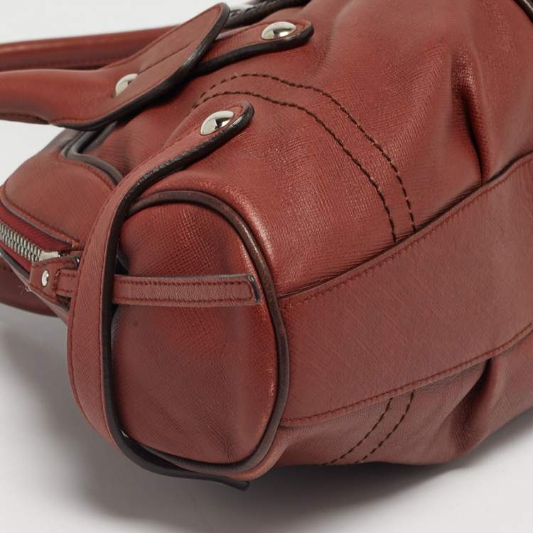 Pre Owned Salvatore Ferragamo Brick Brown Leather Gancini Buckle Satchel