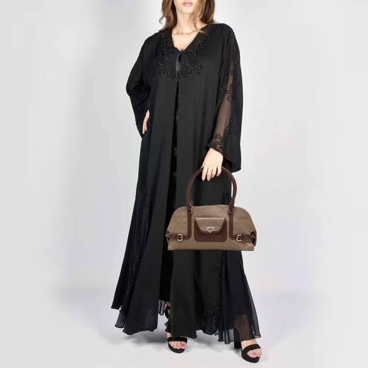 مملوكة مسبقًا Salvatore Ferragamo Beige/Brown Gancini Embossed Leather Zip Satchel