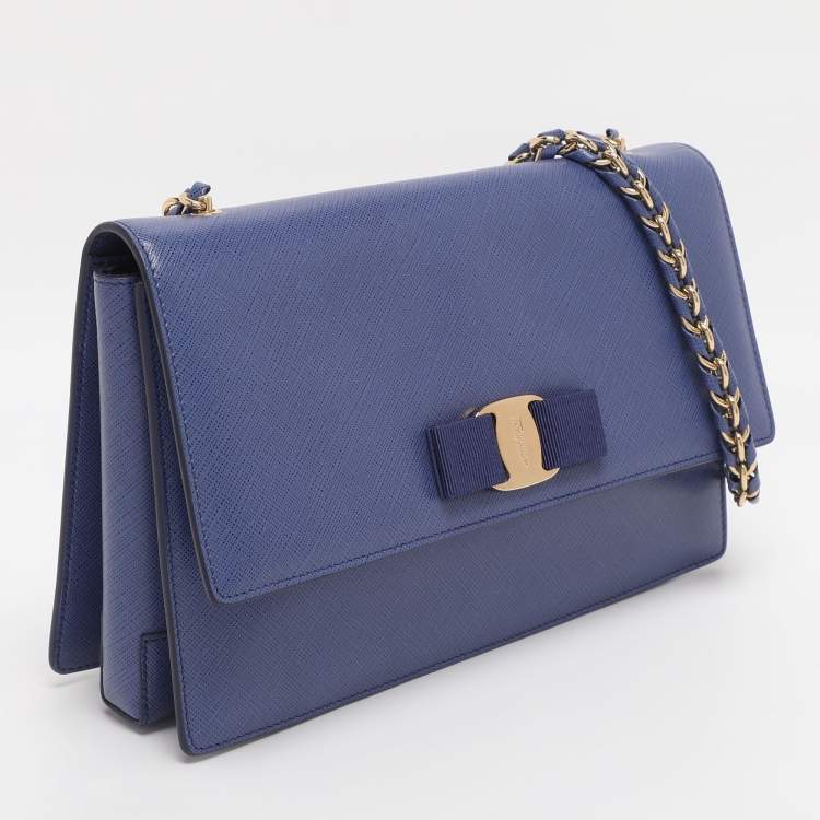 Pre Owned Salvatore Ferragamo Blue Leather Ginny Shoulder Bag