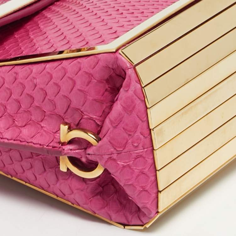 مملوكة مسبقًا Salvatore Ferragamo Pink Python and Metal Mini Sofia Top Handle Bag