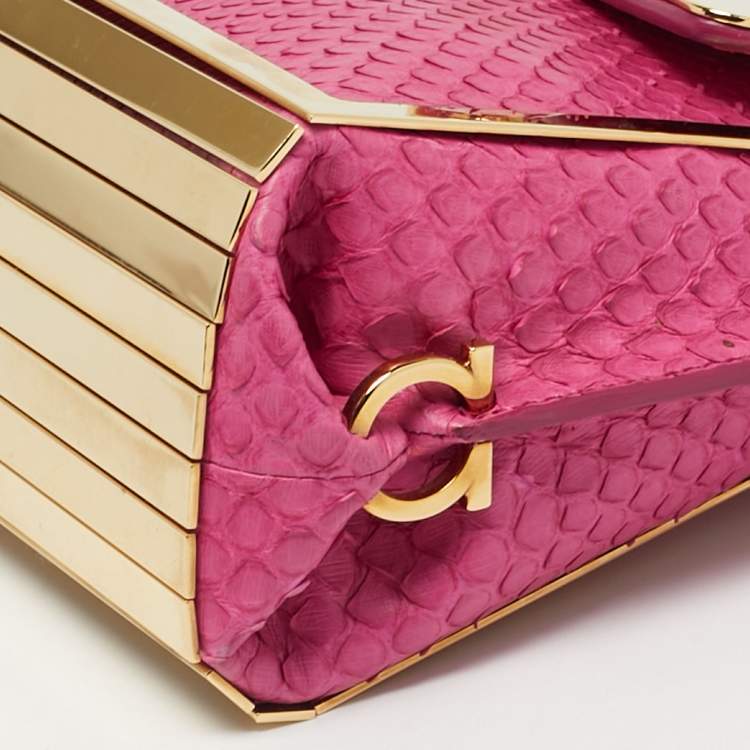 مملوكة مسبقًا Salvatore Ferragamo Pink Python and Metal Mini Sofia Top Handle Bag