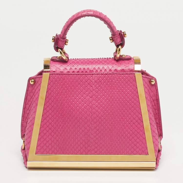 مملوكة مسبقًا Salvatore Ferragamo Pink Python and Metal Mini Sofia Top Handle Bag