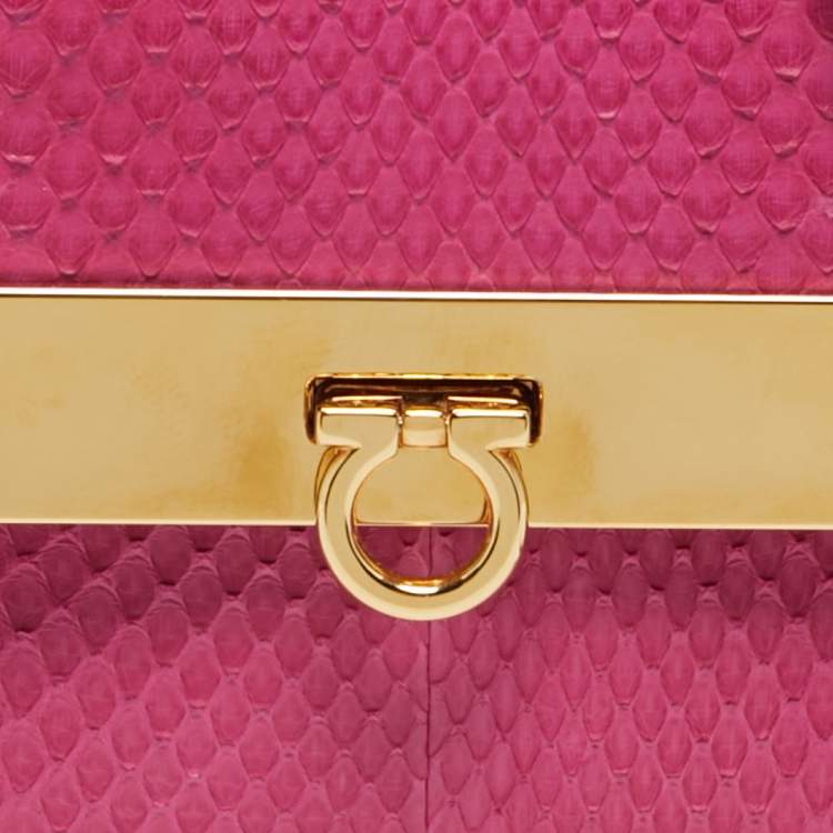 مملوكة مسبقًا Salvatore Ferragamo Pink Python and Metal Mini Sofia Top Handle Bag