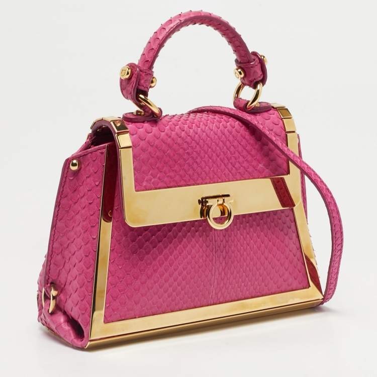 مملوكة مسبقًا Salvatore Ferragamo Pink Python and Metal Mini Sofia Top Handle Bag