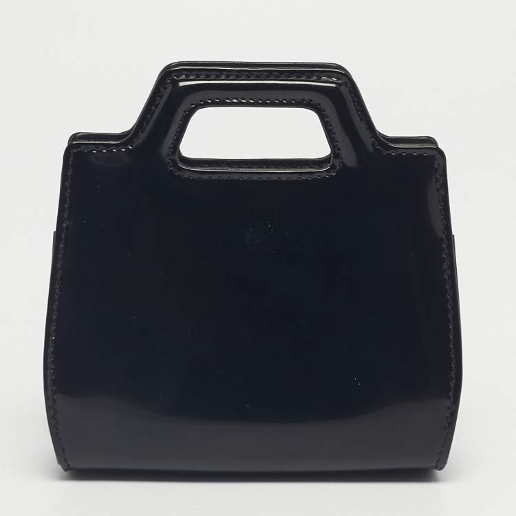 Pre Owned Salvatore Ferragamo Black Patent Leather Micro Sofia Tote