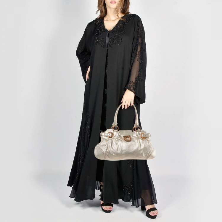 Pre Owned Salvatore Ferragamo Metallic Gold Leather Marisa Shoulder Bag