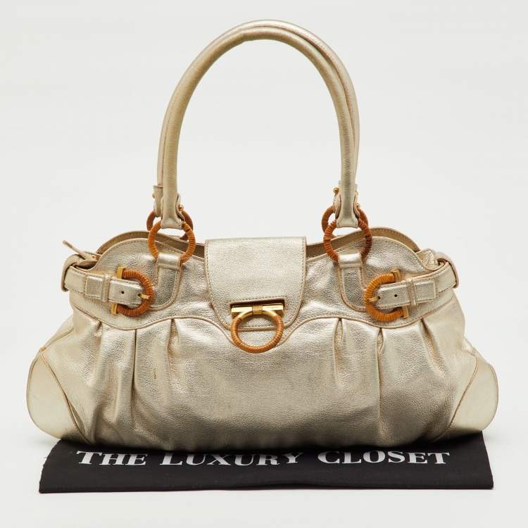 Pre Owned Salvatore Ferragamo Metallic Gold Leather Marisa Shoulder Bag