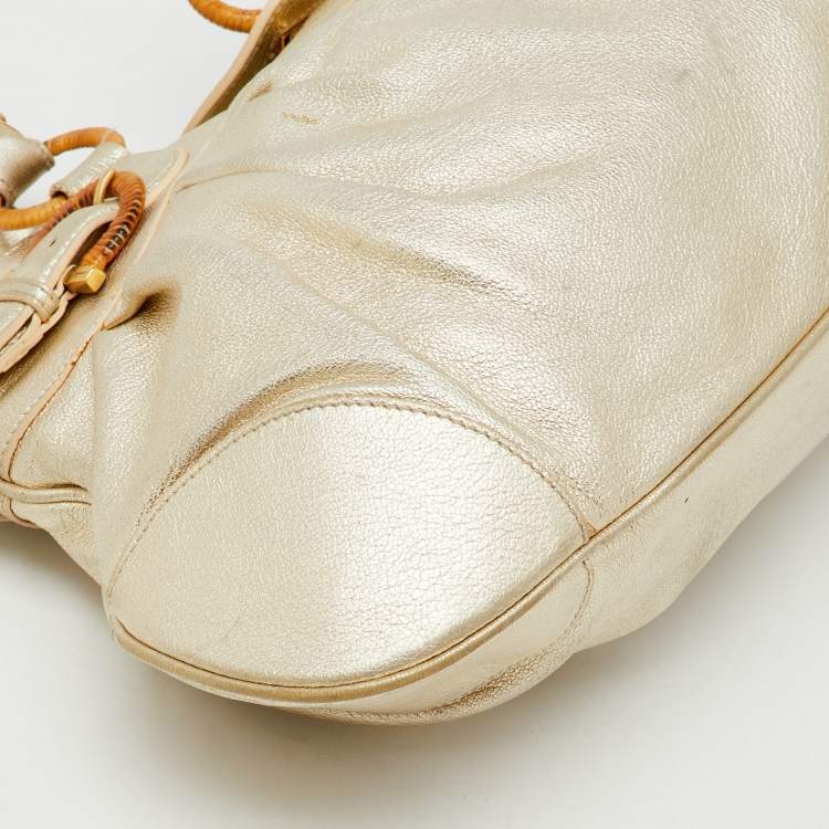 Pre Owned Salvatore Ferragamo Metallic Gold Leather Marisa Shoulder Bag