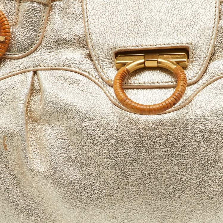 Pre Owned Salvatore Ferragamo Metallic Gold Leather Marisa Shoulder Bag