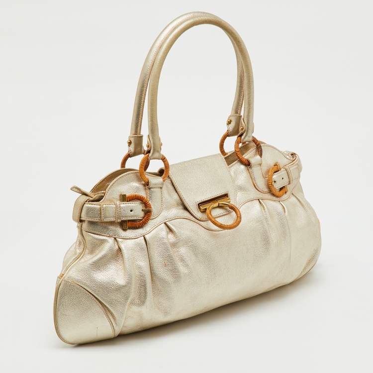 Pre Owned Salvatore Ferragamo Metallic Gold Leather Marisa Shoulder Bag