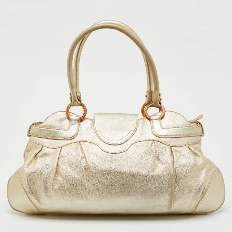 Pre Owned Salvatore Ferragamo Metallic Gold Leather Marisa Shoulder Bag