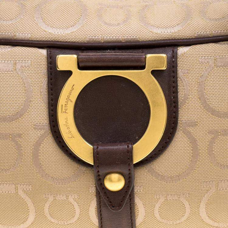 Pre Owned Salvatore Ferragamo Beige Canvas Signature Satchel