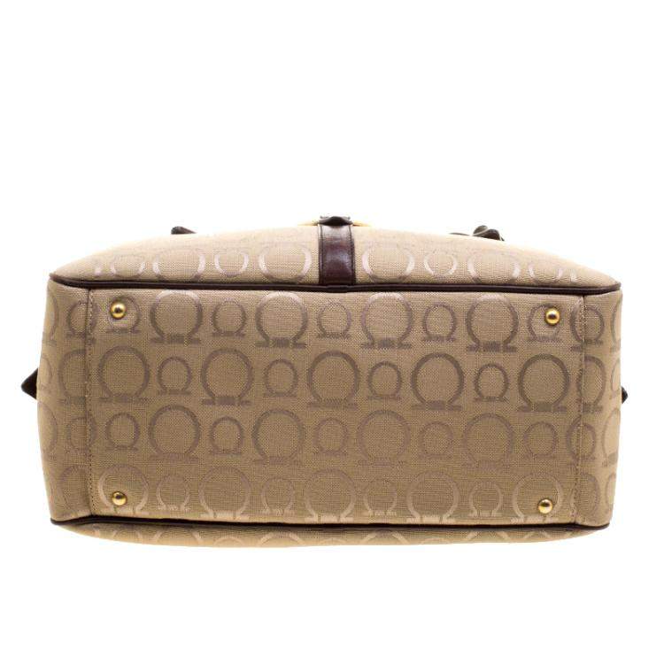 Pre Owned Salvatore Ferragamo Beige Canvas Signature Satchel