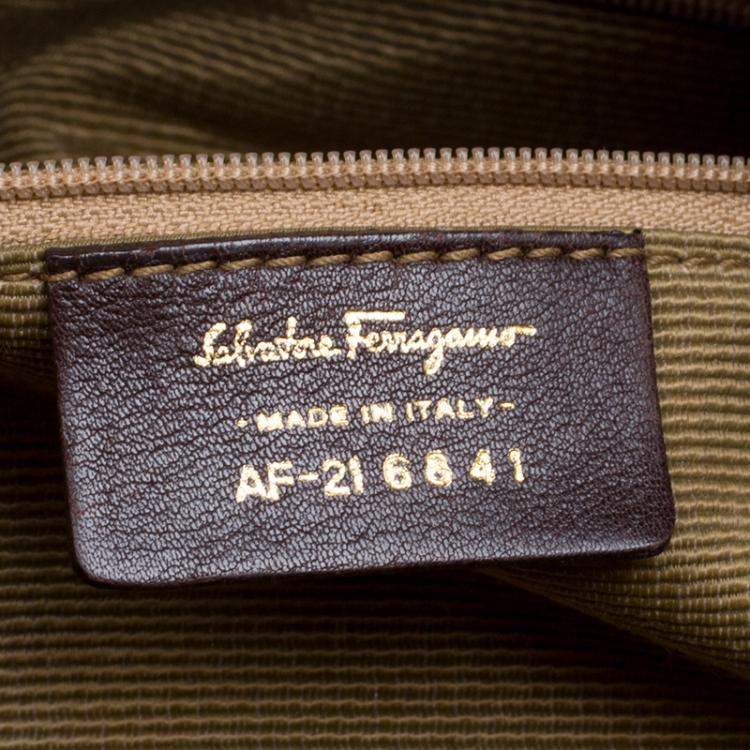 Pre Owned Salvatore Ferragamo Beige Canvas Signature Satchel