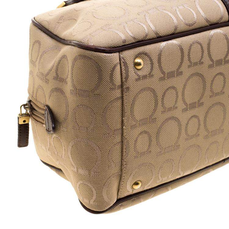 Pre Owned Salvatore Ferragamo Beige Canvas Signature Satchel