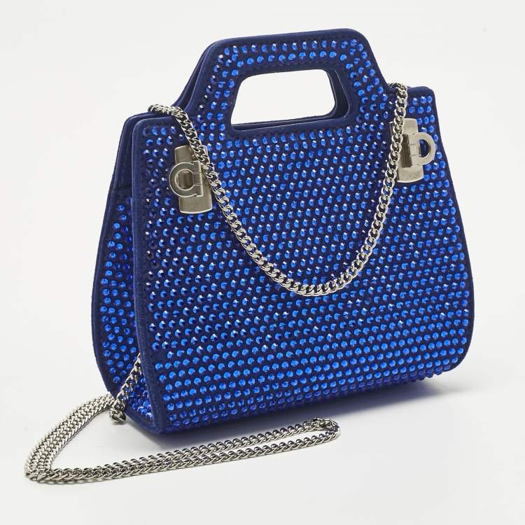 Pre Owned حقيبة كروس سالفاتوري فيراغامو واندا أزرق شمواه كريستال دقيق