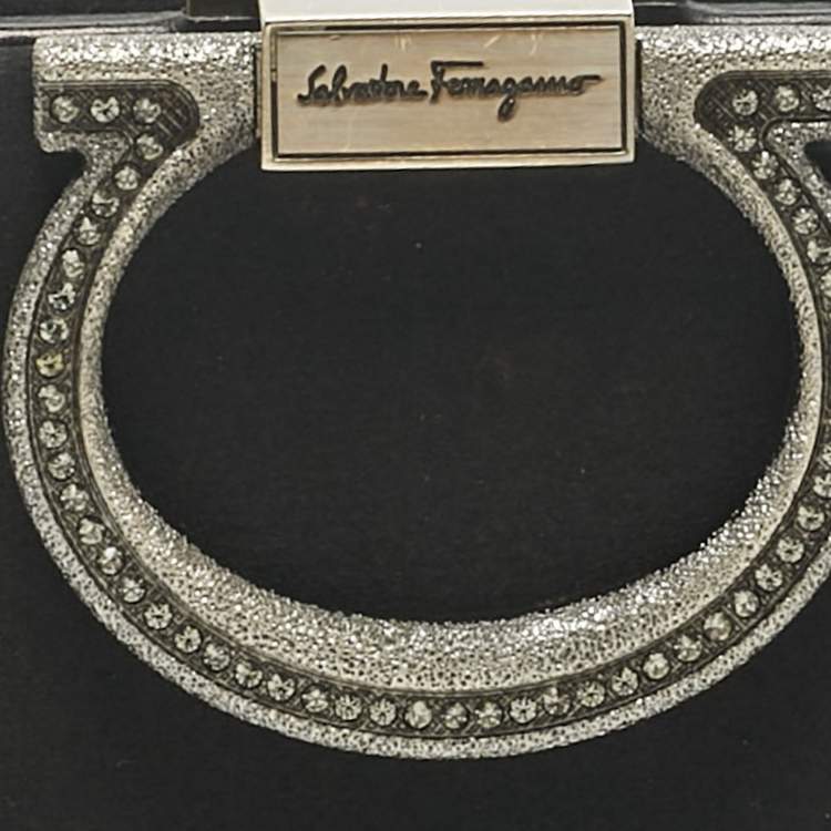 Pre Owned Salvatore Ferragamo Black Satin Musa Gancini Chain Clutch