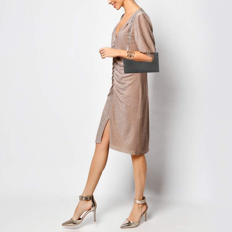 Pre Owned Salvatore Ferragamo Black Satin Musa Gancini Chain Clutch