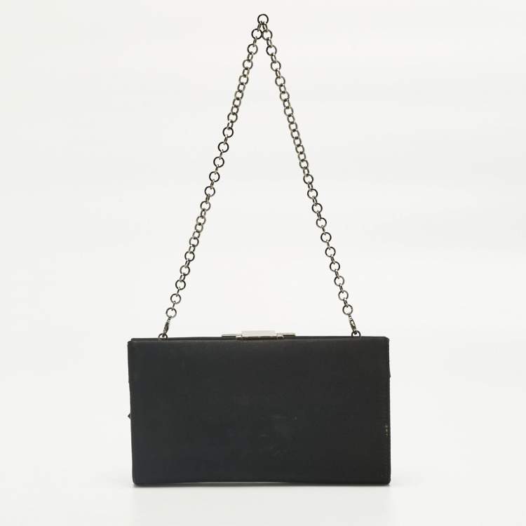 Pre Owned Salvatore Ferragamo Black Satin Musa Gancini Chain Clutch