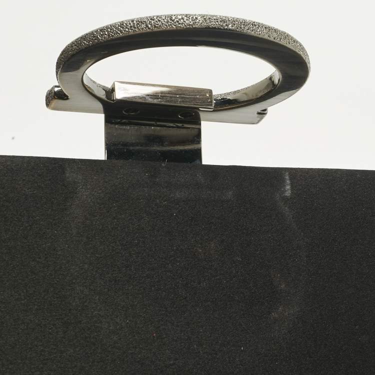 Pre Owned Salvatore Ferragamo Black Satin Musa Gancini Chain Clutch