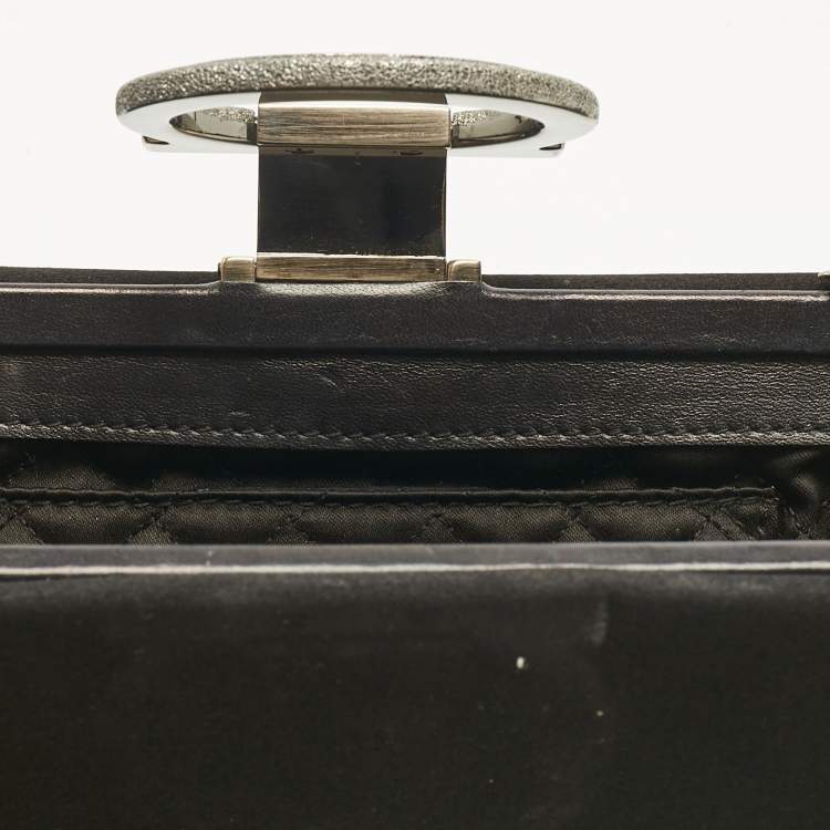 Pre Owned Salvatore Ferragamo Black Satin Musa Gancini Chain Clutch