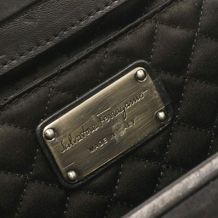 Pre Owned Salvatore Ferragamo Black Satin Musa Gancini Chain Clutch