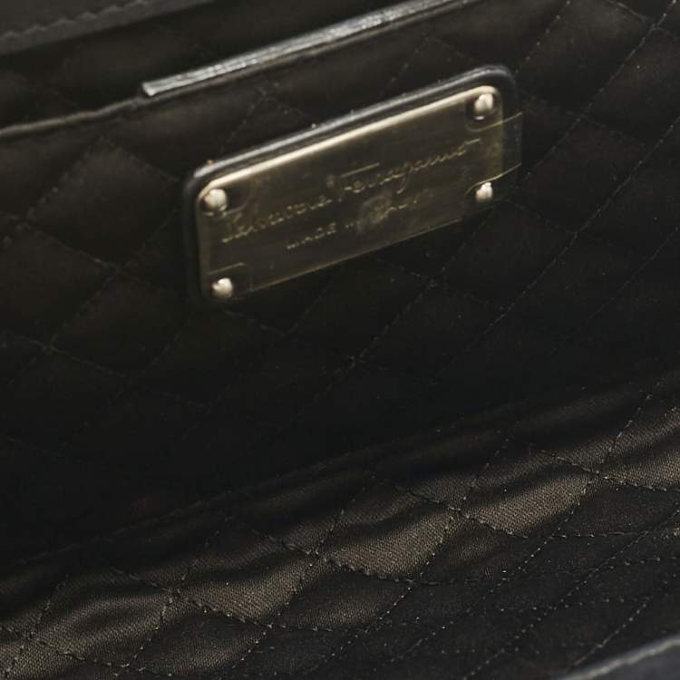 Pre Owned Salvatore Ferragamo Black Satin Musa Gancini Chain Clutch