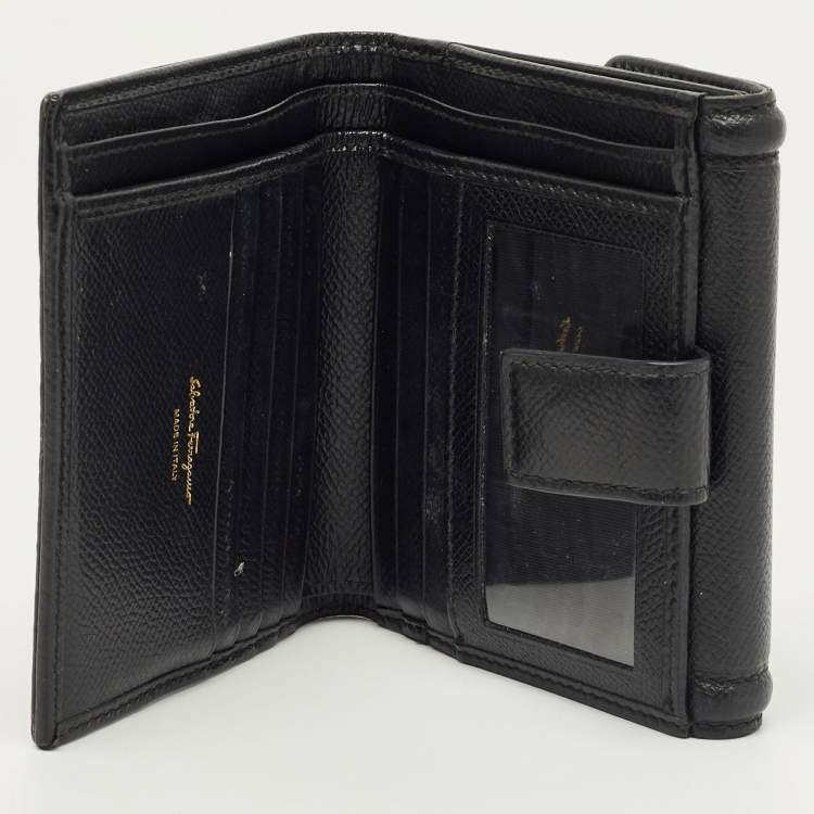 Pre Owned Salvatore Ferragamo Black Leather Vara Bow French Wallet