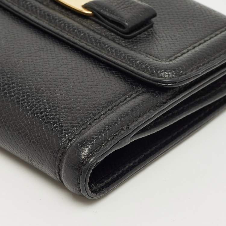 Pre Owned Salvatore Ferragamo Black Leather Vara Bow French Wallet