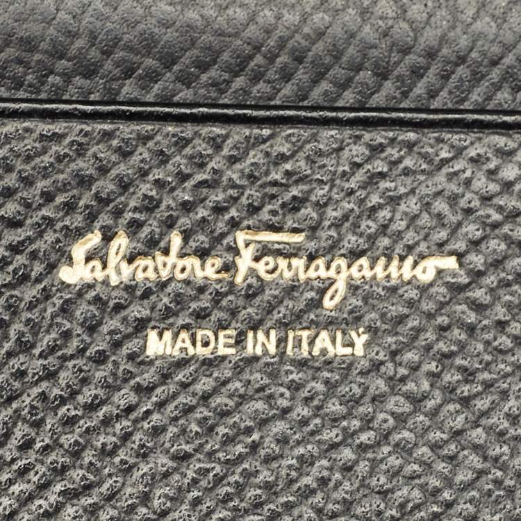 Pre Owned Salvatore Ferragamo Black Leather Vara Bow French Wallet