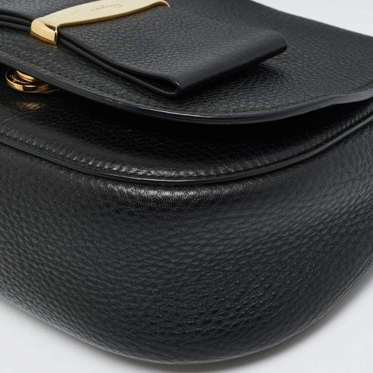 Pre Owned Salvatore Ferragamo Black Leather Iconic Bow Crossbody Bag