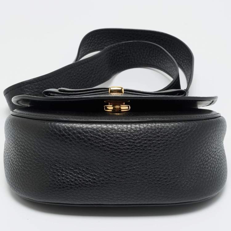 Pre Owned Salvatore Ferragamo Black Leather Iconic Bow Crossbody Bag