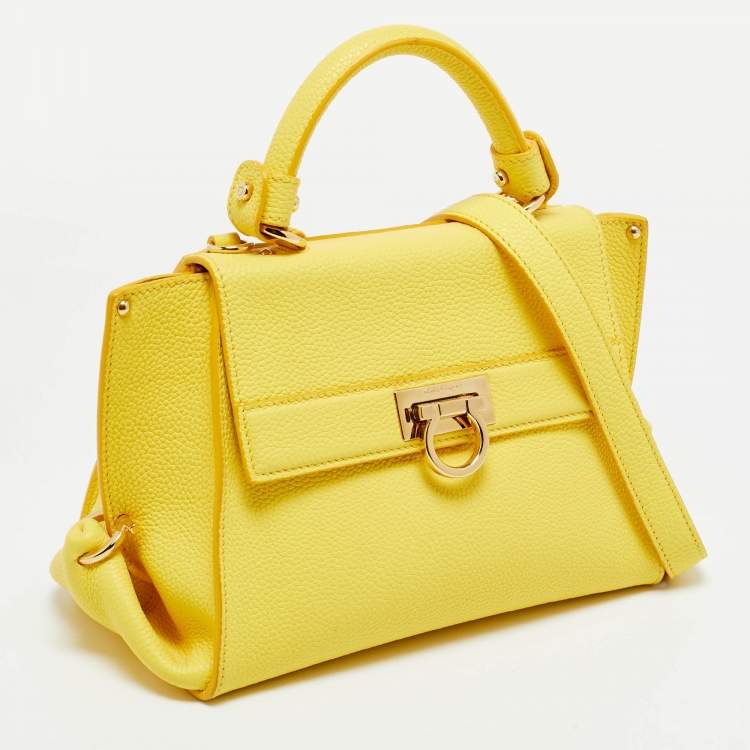 Pre Owned Salvatore Ferragamo Yellow Leather Small Sofia Top Handle Bag