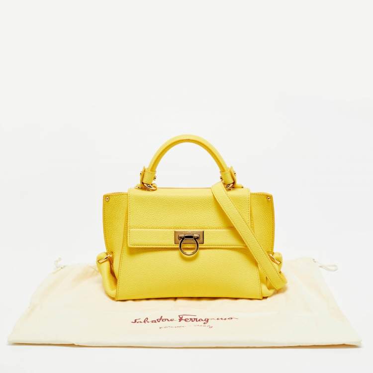 Pre Owned Salvatore Ferragamo Yellow Leather Small Sofia Top Handle Bag